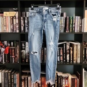 Abercrombie & Fitch Light Blue Distressed Mid Rised Super Skinny Jeans